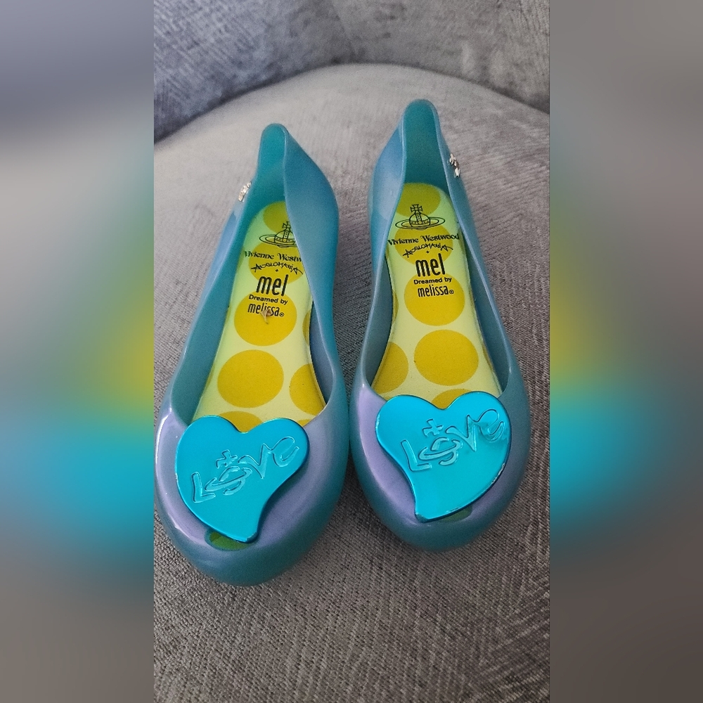 Melissa Blue and Purple Heart Flats